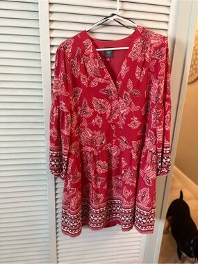Vince Camuto Red Paisley Long Sleeve Dress